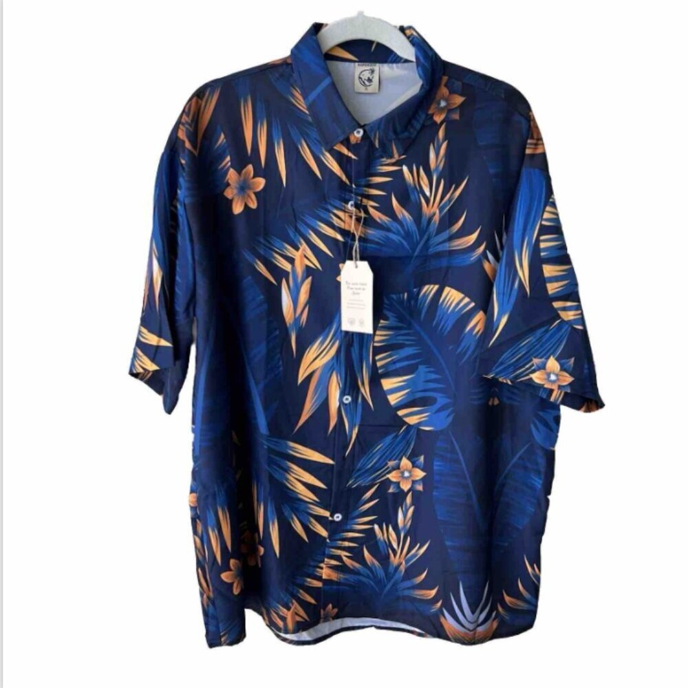 Hardaddy Shirt Mens XL Blue Orange Tropical Hawaiian Button Down